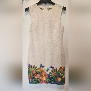 Desigual Cream Lace Dress with Floral Accents